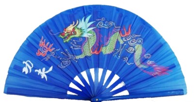 002 Tai Chi Kung Fu Asia Sport Tanz Deko China Fächer blau Drache Pvc