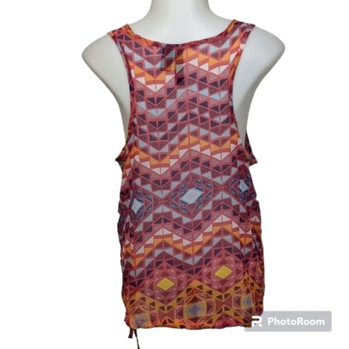 Fun & Flirt Top Women Medium Sheer Tank Geometric Sleeveless Pull Tie Waist M - Picture 2 of 7