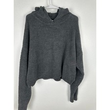 Aerie Women's Cozy Fuzzy oversized dark gray Cropped Hoodie Medium