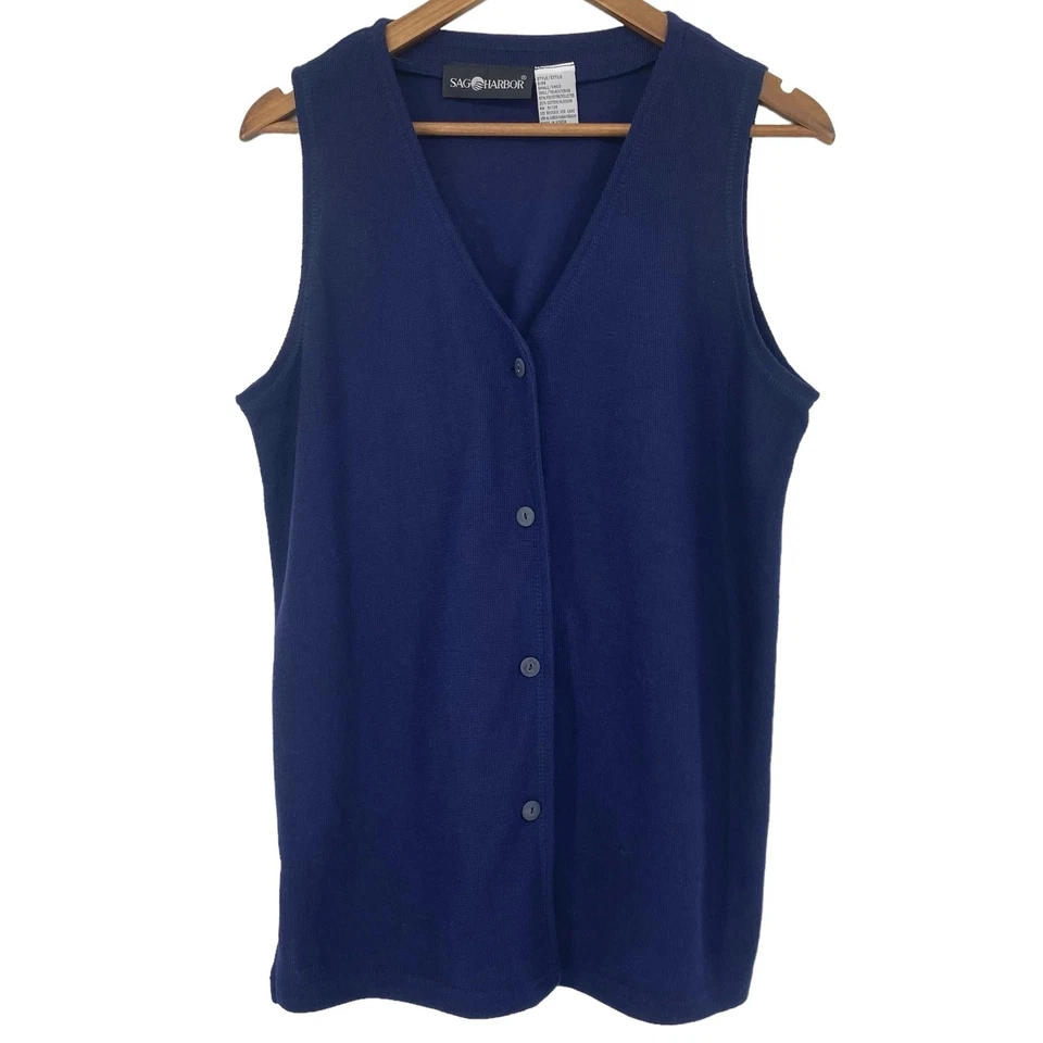 Chalecos suéter túnica tejida con botones SAG HARBOR granate azul marino pequeño Grannycore Foto 2 de 4