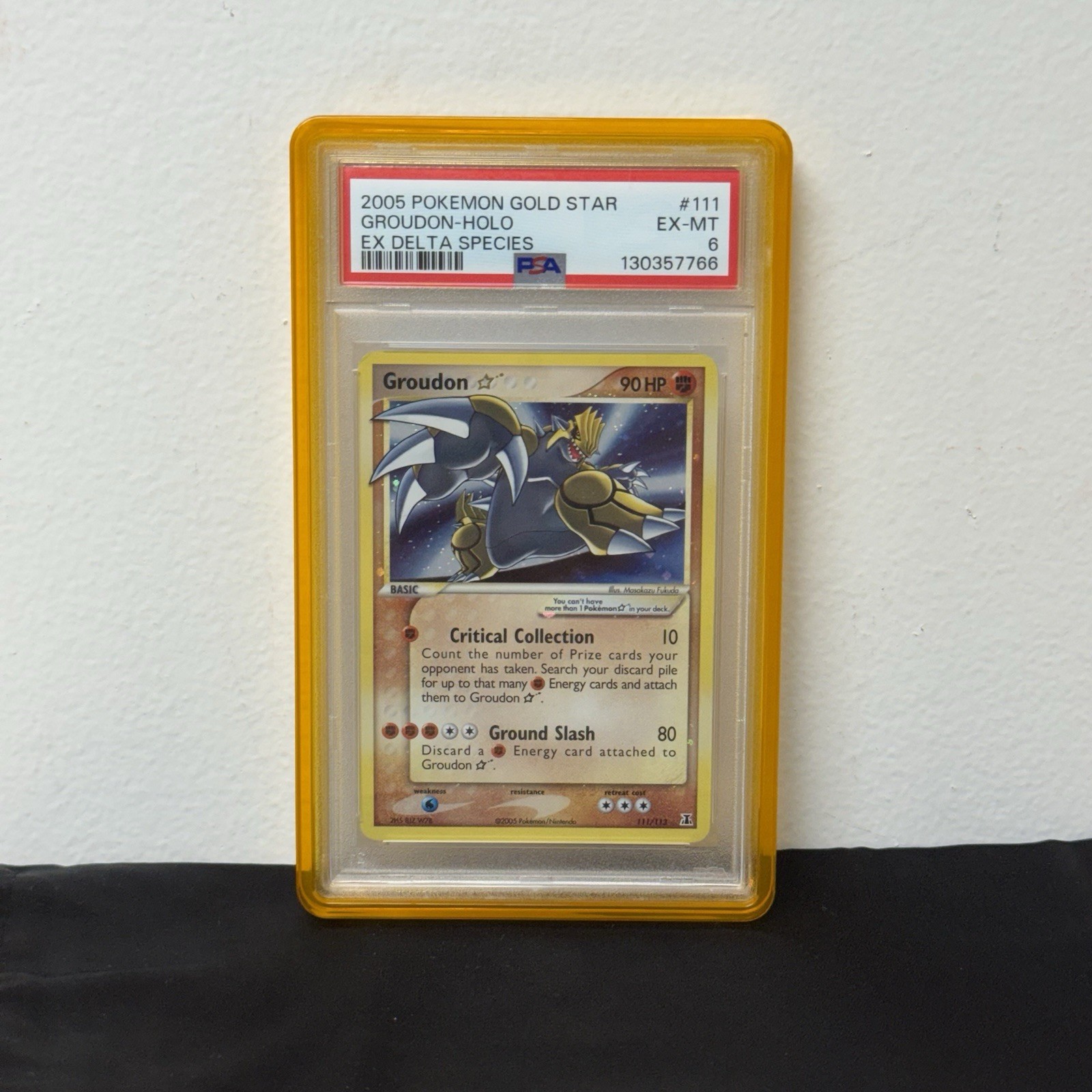 2005 Pokemon GOLD STAR Groudon #111 Ex Delta Species HOLO PSA 6