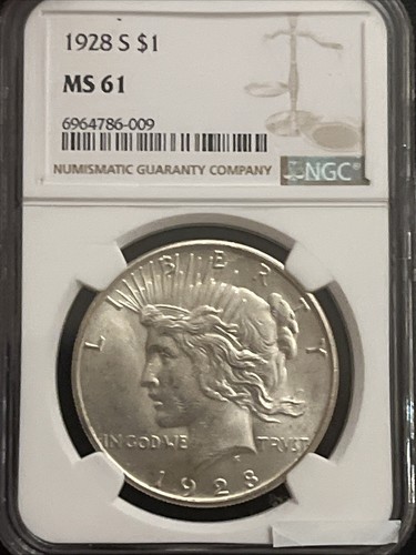 1928 S PEACE DOLLAR NGC MS 61 SMOOTH SILVER LUSTER OVER A DECENT STRIKE, - Picture 6 of 6