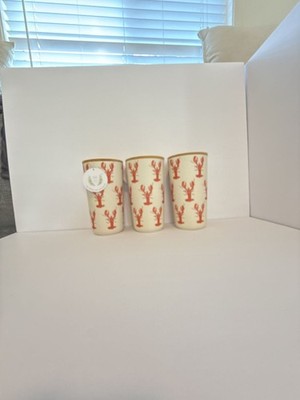 Sara Fitz Lobster Bamboo Fiber Food Canister 46oz Set of 3 NWT Coastal Kitchen