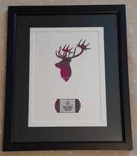 Stag Picture. Harris Tweed Tartan , Deep Pink/raspberry. Handcrafted.