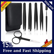 6 PCS Professional Tweezers Set - Stainless Steel Precision Tweezer Kit (Black)