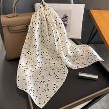 100 Mulberry Silk 27" Square Scarf Women Neckerchief Wrap White Black Polka Dot