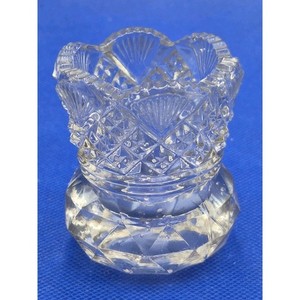 Vintage Cut Glass Toothpick Holder Diamond Point Ruffled Sawtooth Rim 2.5"