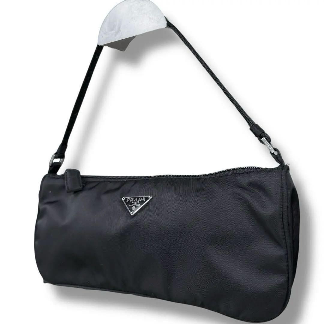 PRADA Triangular Logo Nylon Accessory Pouch Black… - image 1