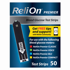 ReliOn Premier Blood Glucose Test Strips 50 Count for Premier Meters