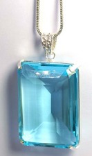 232.10 Ct Natural Blue Aquamarine Emerald Shape 925 Silver Pendant IGL Gems 6MHJ