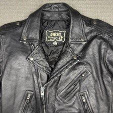 First Men's Leather Jacket 40 Black Vintage Biker Motorcycle Riding Heavy Zipper