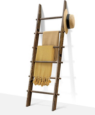 6-Tier 5.4Ft Blanket Ladder with Hanging Knobs Rustic Brown