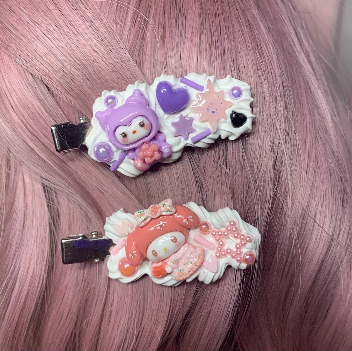 My Melody and Kuromi Decoden Hair Clips Hand Made Set Of 2 | eBay