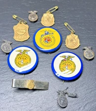 VINTAGE FFA FUTURE FARMERS OF AMERICA ITEMS: 7 PINS, 3 PENDANTS & TIE CLIP M456