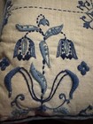 Vintage Hand Embroidered Stump Work Crewel Delft Style Sampler pillow Dutch — photo 9