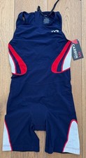 TYR CARBON Womens XL Navy Blue Red Zip Back Tri Short John Bike Pad USA Made NEW