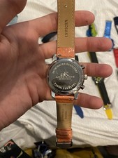 Adee Kaye Beverly Hills Chronograph Wristwatch Orange Snakeskin Silver Dial