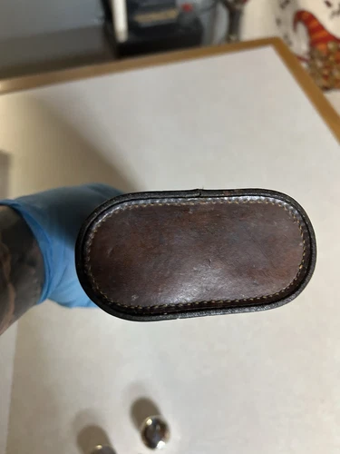 Antique Double Barrel Leather Flask ,Crystal Inserts/Silver Caps Extremely Rare - Picture 11 of 20