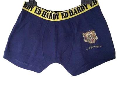 ED HARDY KIDS BOXER 100% COTON TAILLE 12 ANS (L ENFANT) COLORIS MARINE NAVY - Photo 1/4