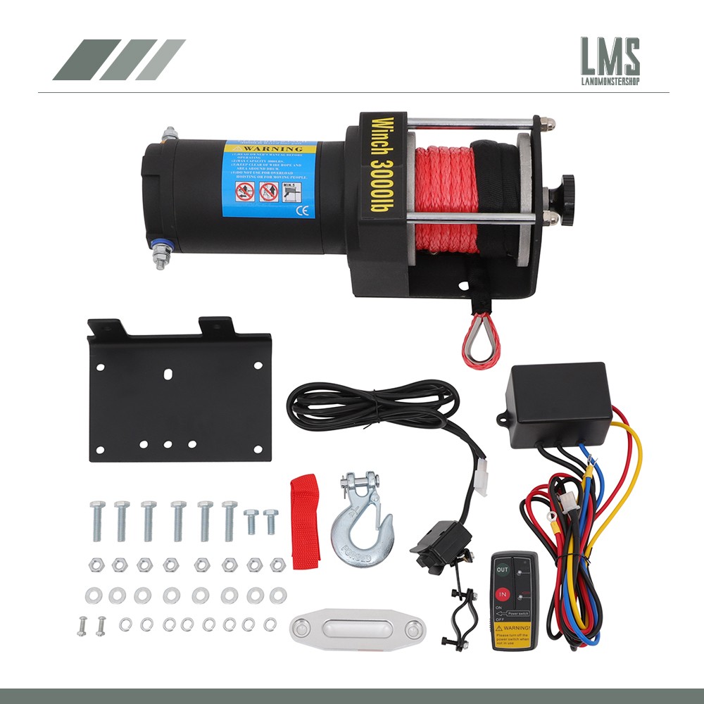3000LBS Electric Winch Towing Trailer Synthetic Rope Off Road Wireless Remote