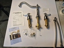 Kingston Brass KB1798PLLS widespread Kitchen Faucet in Chrome W/white Accents