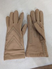 Vintage Isotoner Gloves Tan Beige One Size Fits Most Leather Trim Very Warm   