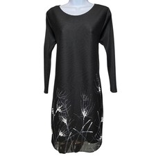 Fiber Arts Womens Black Sheer Overlay Midi Dress Est Sz L Floral Beaded Boho