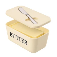 Butter Dish with Lid and Knife - Food Grade PP Container for Kitchen Use