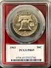 1963 Franklin SILVER Half Dollar PCGS PR65 Red Core Cameo Details