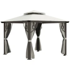 10' x 10' Patio Gazebo Outdoor Canopy Shelter w/ Aluminum Frame Cream White