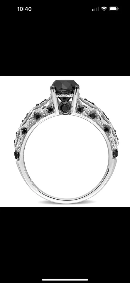 Anillo redondo de diamantes negros Amour de oro blanco de 10 k 1 1/4 quilates TDW Foto 3 de 4