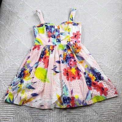 Trina Turk Floral Eyelet Dress Women's 8 Pink Multi Watercolor Party Brunch Chic