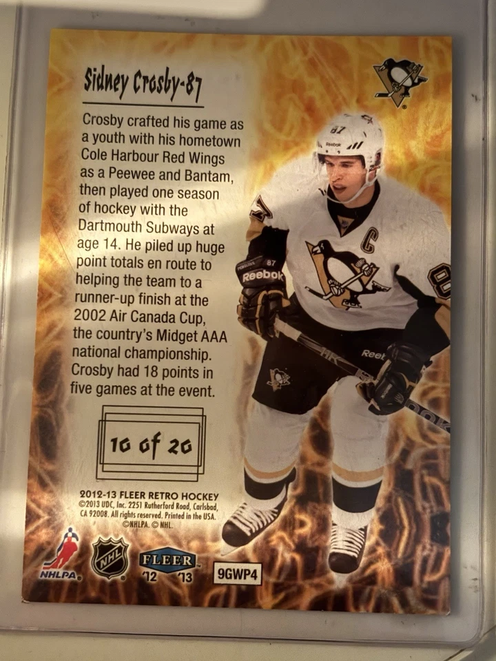 Tarjeta Fleer Retro Electrifying Sidney Crosby 2012 #/10 de 20 en perfecto estado Foto 4 de 4