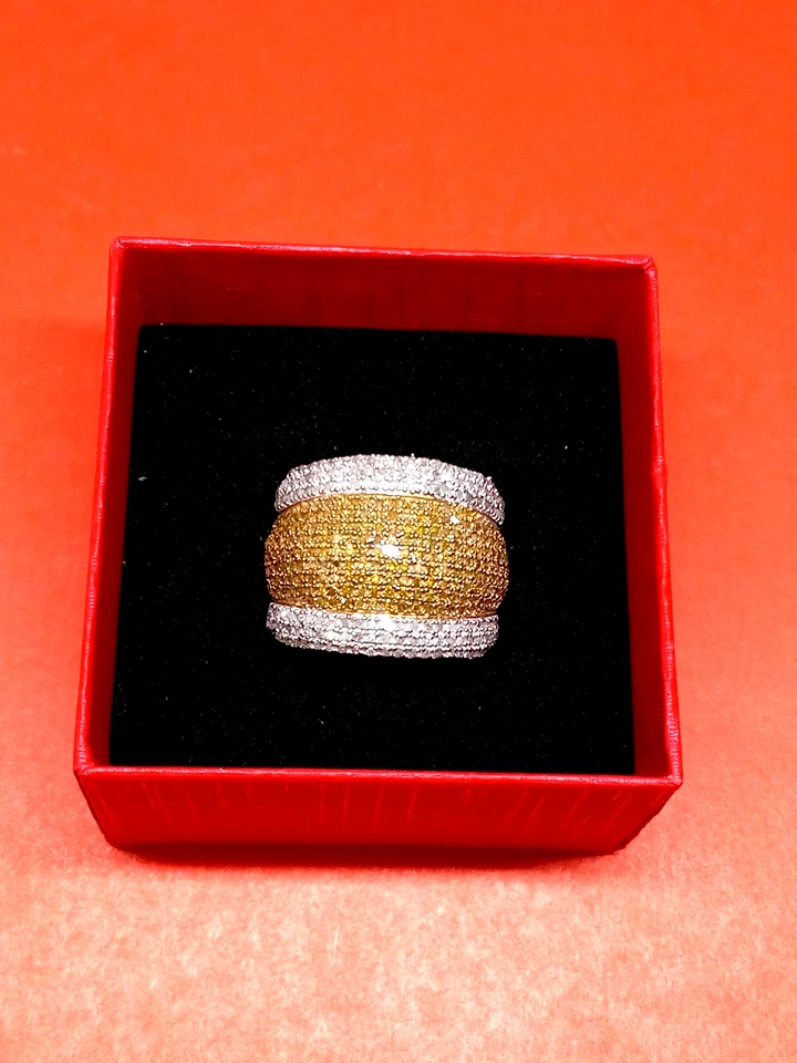 1ctw Yellow Diamond IR Rhodium Platinum Over Silver Cluster Knuckle Ring Size 7 - Image 3 of 4