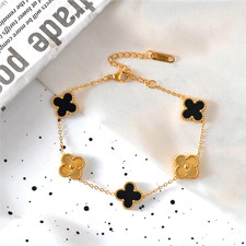 Luxuriöses Kleeblatt Armband Edelstahl K18 v...