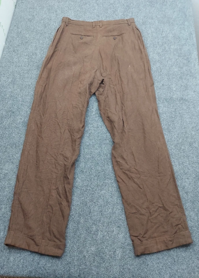 Daniel Cremieux Linen Pants Mens 36x34 Brown Pleated Cuffed Fine Italian Fabric - Image 2 of 4
