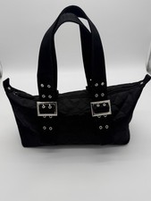 Vintage 90s Black Quilted Nylon Satchel Bag Silver Hardware Buckles Grunge Y2K