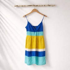 Talbots Colorblock Cotton Sundress Blue Yellow Teal Striped Size 4