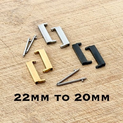 22mm to 20mm Watch Band Adapters (Quick Release) - Stainless Steel, Brushed