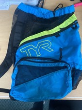 TYR Unisex Elite Team Mesh Backpack Adjustable Straps, 40L, Blue/Yellow used