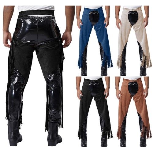 Men Pants Riding Costume Theme Casual Wear Fashion Cowboy Carnivals Chaps Rave - Picture 3 of 58