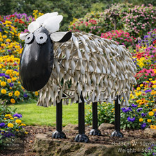 Metal Garden Sheep 50cm Outdoor White Lamb Animal Art Statue Ornament Sculpture