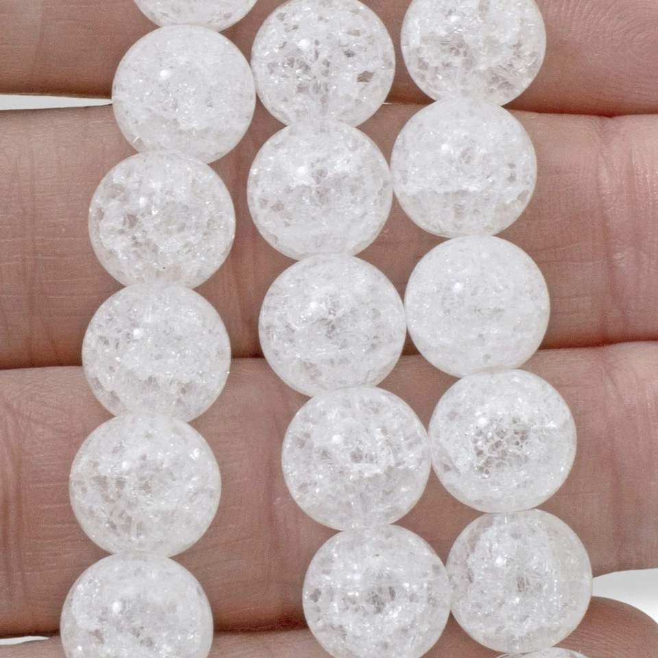 Snowy White Crackle Beads, 30-Pack Winter Glass Beads 10mm, Holiday Jewelry DIY - Image 2 of 4