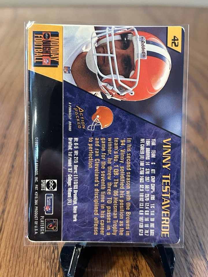 1995 Action Packed Monday Night Football Vinny Testaverde Cleveland Browns #42Op - Image 2 of 2