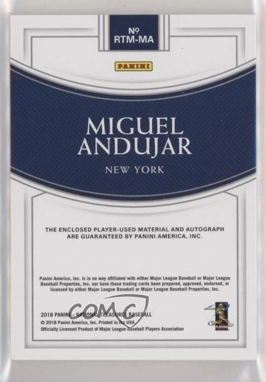 2018 Panini National Treasures Gold /49 Miguel Andujar #RTM-MA Auto RC - Image 2 of 2