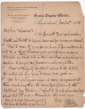 William Allan Marine Engineering Letter 1899 Signed /  Autographed Royal Navy