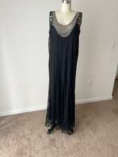 Antique 1920s Beaded Black Lace Dress.