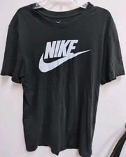 WOMENS NIKE DRI FIT BLACK T-SHIRT PINK SWOOSH LOGO SIZE SMALL