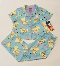 Girls Pok mon Pajamas Size 6 Pikachu Pants Button Up Shirt 2 PC Set New