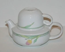 Toscany Collection Japan White & Peach Floral Tulip Teapot and Cup Set